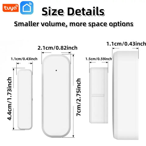 Image showing size details of One Pack Smart Door And Window Sensor Tracking Entries To Keep Your Pad Secure While Sending Instant Push Alerts For Straight Up Home Protection And Hands Free Voice Command.