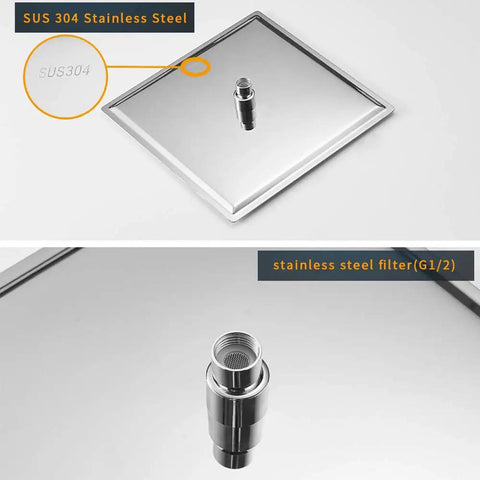 12 Inch Square Rain Shower Head High Pressure Stainless Steel Bath Shower Head With Waterfall Full Body Coverage Silicone Nozzles