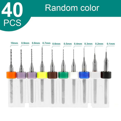 40 Pcs PCB Micro Drill Bit Set 0.1mm To 1.0mm Shank Spiral Tungsten Steel Carbide Bits For PCB Circuit Board Engraving CNC
