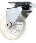 4 Pack Transparent Pu Replacement Caster Wheels For Office Chairs Sofas And Trolleys Slick Rolling Swivel Treads Floor Friendly Non Marking Quiet Glide Heavy Duty Smooth Operator Casters No Drama Setup close-up of a single caster wheel with chrome bracket.