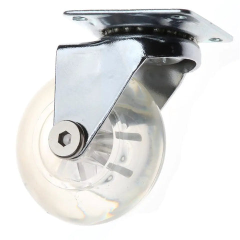 4 Pack Transparent Pu Replacement Caster Wheels For Office Chairs Sofas And Trolleys Slick Rolling Swivel Treads Floor Friendly Non Marking Quiet Glide Heavy Duty Smooth Operator Casters No Drama Setup close-up of a single caster wheel with chrome bracket.