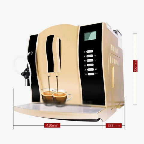 One Touch Fully Automatic Espresso Machine With 1.6L Water Tank 20 Bar Pressure Milk Frother Arm Auto Clean Anti Drip Adjustable Grind Black with two cups on tray