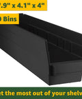 Heavy Duty Commercial Wire Shelving Unit With Forty Snap Lock Storage Bins For Garage Workshop Warehouse And Office black storage bin 17.9x4.1x4 inches