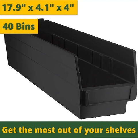 Heavy Duty Commercial Wire Shelving Unit With Forty Snap Lock Storage Bins For Garage Workshop Warehouse And Office black storage bin 17.9x4.1x4 inches