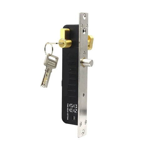 Heavy Duty 12V And 24V Electronic Drop Bolt Lock With Quick Manual Override Cylinder Normally Open Gate Deadbolt side view