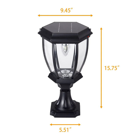 Solar Post Lights Outdoor All Weather Waterproof Pillar Led Deck Lights With Clear Glass 9.45 inches wide, black finish