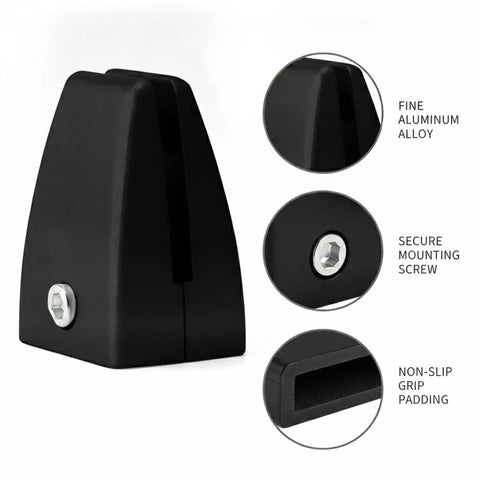 Fine aluminum alloy with secure mounting screw, non-slip grip padding on durable aluminum alloy glass partition mount clip, black