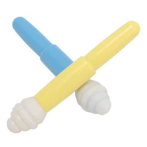 Fabric Tube Turner Set With Assorted Sizes, Quick Turn Tools For Sewing And Crafting, Includes 2 Piece Mini Thread Removers For Seam Removal And Easy Threading. Blue and yellow plastic tools