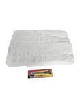 Front view of white Kaowool ceramic fiber insulation blanket and a utility knife; 2 in thick x 15 x 24 in.