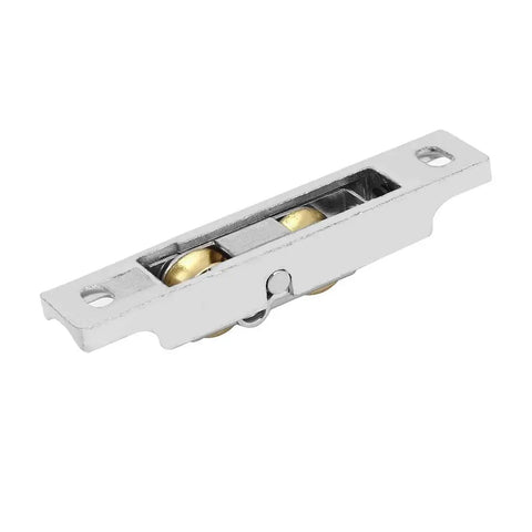 Premium Brass Double Roller Pulley Wheels For Sliding Window Sash Replacement Battle Ready Build Slick Glide Hardware Upgrade System No Fuss Finish With 4 Pack with shiny silver casing and brass rollers.