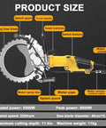 Heavy Duty Wet Concrete Saw Featuring Beast Mode 5000W Brushless Motor With Adjustable Depth For No Sweat Brick And Stone Cutting Includes Coolant Pump Steel Toolbox And Dual Discs For Real Deal Masonry Jobs product size diagram with labeled features