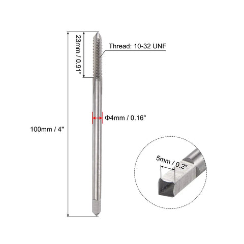 Heavy Duty Thread Milling Tap 10-32 UNF High Speed Steel HSS 3 Straight Flutes Extra Long 4 Inch Length diagram