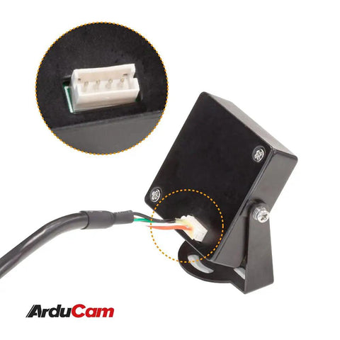 Back view of 4K 8MP IMX219 Autofocus USB Camera Module With Metal Case, showing USB connection detail and cable mount