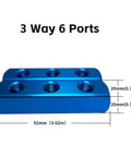 2 Pack One Quarter Inch 3 Way 6 Port Hose Inline Manifold Block Splitter For Pneumatic Air Systems with dimensions