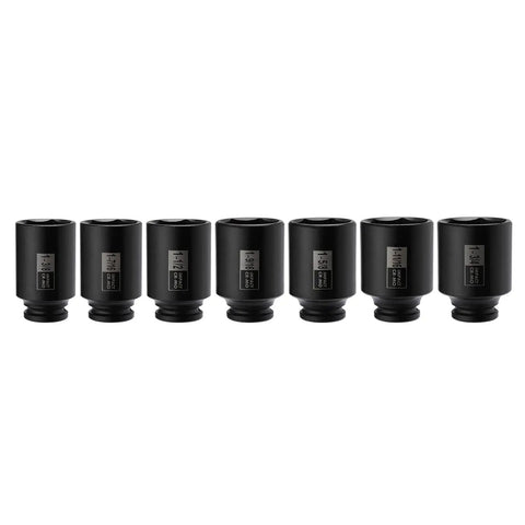 7-Piece 1/2 Inch Drive Deep Impact Socket Set SAE Range 1-3/8 Inch Through 1-3/4 Inch, 6-Point Sockets for Heavy Duty Spindle Axle Nut Work