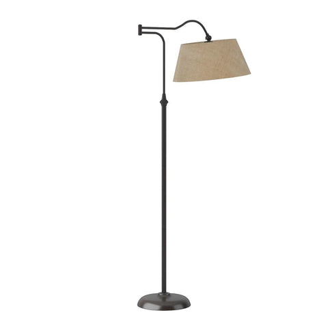 Antique Bronze Floor Lamp With Khaki Burlap Drum Shade, 3 Way Brightness And Adjustable Swing Arm, Stands 60.25 Inches Tall