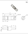 Front view of a metal 360-degree rotatable torque hinge with mounting holes; 4 by 15 mm, 0.1 Nm, 1 pc.