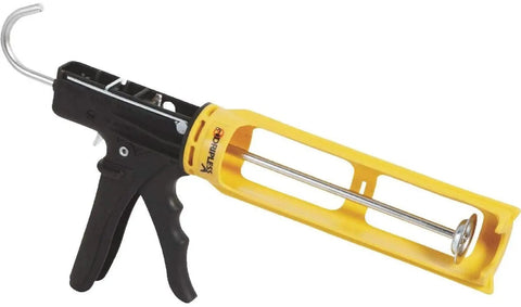 Dripless 10oz Industrial Ergonomic Composite Caulk Gun 2 Pack With Reinforced Cage And Sharp Cutter, side view of gun