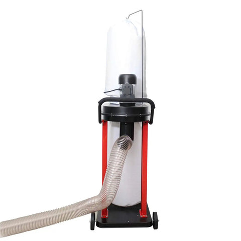Auto Start Dust Collector Featuring 1.2 HP Motor And 750 CFM Airflow Ships With 5 Ft Flexible Hose for garage dust removal.