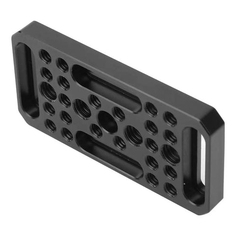 Premium Aluminum Alloy Pro Grade Camera Cheese Plate For DSLR with multiple screw holes, angled view showcasing texture