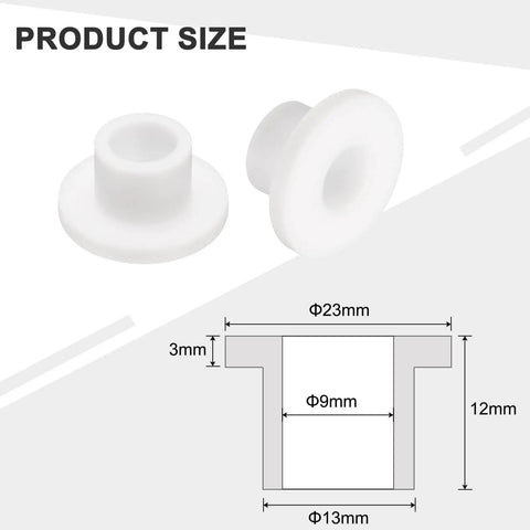 10 Pcs Flanged Nylon Sleeve Bearings With Self Lubricating Bushings Bore 9mm OD 13mm Length 12mm Flange Dia 23mm Flange Thickness 3mm White Durable Low Maintenance, size diagram