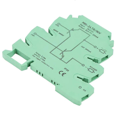 Compact NPN PNP PLC Level Converter For Sensor IO MRI 24TR INV Style flame retardant shell, green DIN rail mount, 6.2 mm wide