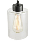 Modern Black Farmhouse Pendant Light With Glass Shade Industrial Style Hanging Light Fixture, close-up view, glass shade detail.