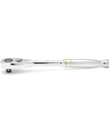 Side view of Three Eighths Inch Drive 90-Tooth Quick Release Teardrop Ratchet With 4-Degree Swing Arc For Tight Spots And Ball Detent