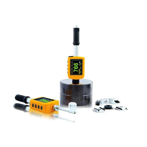 Dead Accurate Digital Leeb Pen Type Hardness Meter Featuring Hella Crisp OLED Screen, showcasing design and accessories for metal testing.