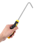 Hand holding a Multi Function Stainless Steel Roller Shutter Hook And Manhole Cover Lifter With Plush Rubber Grip.