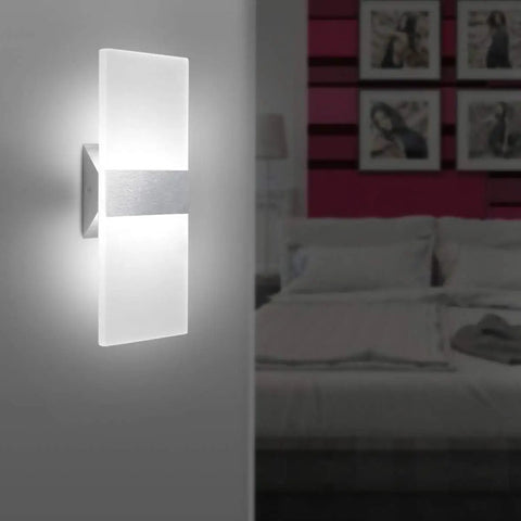 Modern LED Wall Sconce 12W Cool White 6000K Up Down Light for bedroom wall with bed and decor