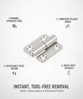 Detachable Gate Hinge With Stainless Steel Lift Off Design For Heavy Doors And Access Panels In A Silver Finish One Pack