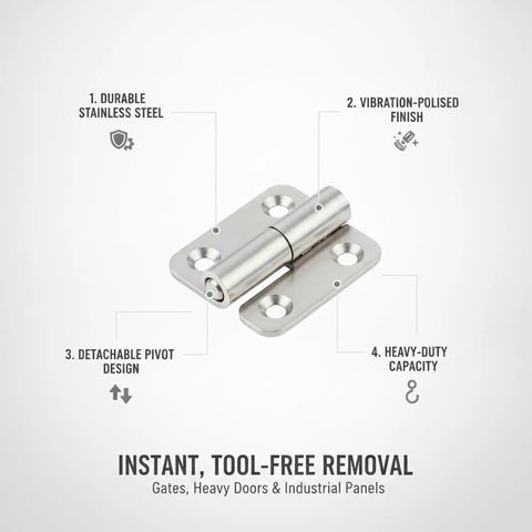 Detachable Gate Hinge With Stainless Steel Lift Off Design For Heavy Doors And Access Panels In A Silver Finish One Pack
