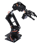 Front view of Arm Mechanical Robotic Clamp Claw Kit, 6DOF; black metal frame with gripper.