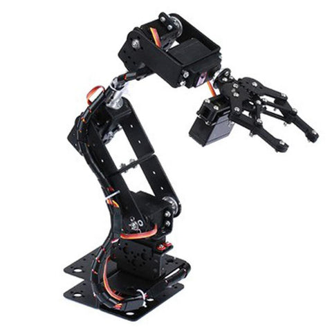 Front view of Arm Mechanical Robotic Clamp Claw Kit, 6DOF; black metal frame with gripper.