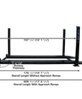 Heavy Duty Four Post Car Lift With Matching Sliding Jacks Black Powder Coated Steel Garage Auto Hoist System dimensions and measurements.