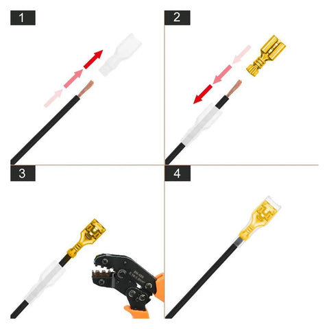 Top Notch Insulated Male Female Wire Connectors Assortment Kit Featuring 2.8mm Four Point Eight And Six Point Three MM Electrical Crimp Terminals With Spade Ends For Quick Easy Installations In Any DIY Electrical Project. 150-piece insulated spade connectors, 2.8mm 4.8mm 6.3mm, for crimping wire