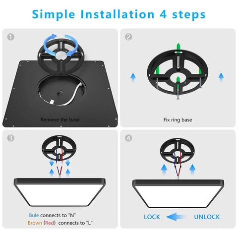 Installation steps for Ultra Thin 12 Inch 24W LED Flush Mount Ceiling Light 5000K Daylight White Square Surface Mount Panel