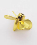 Four Blade Metal RC Boat Propeller 26mm Submerged with M3 Hub, 3mm Thread RH LH, zinc alloy gold plated, side view