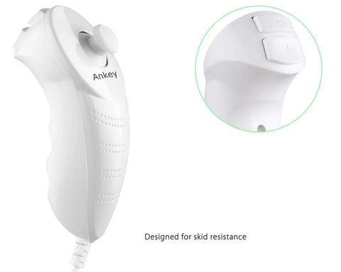 White 2 Pack Nunchuk Controller Replacement For Nintendo Wii And Wii U, showcasing grip design, motion sensing joystick