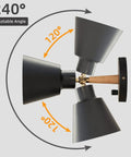 Black Wood Style Wall Sconces Set of 2 for Bedroom Hallway and Living Room Reading Lamps with 240° adjustable angle