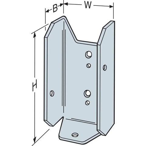 Illustration of FB24Z ZMAX Galvanized Fence Rail Bracket For 2x4 Slotted Rails, with dimensions H, B, W, showing preinstalled holes.