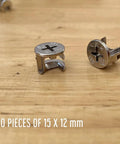 Top Notch Cam Lock Replacements With Flat Tops, 15 X 12mm Dimensions, 10 Piece Kit For Instant Cabinet And Dresser Drawer Fixes showing flat top cam locks.