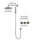 Wall Mounted Shower System 10 Inch Rain Shower Set Stainless Steel with dimensions, wall-mounted design and shower hose.