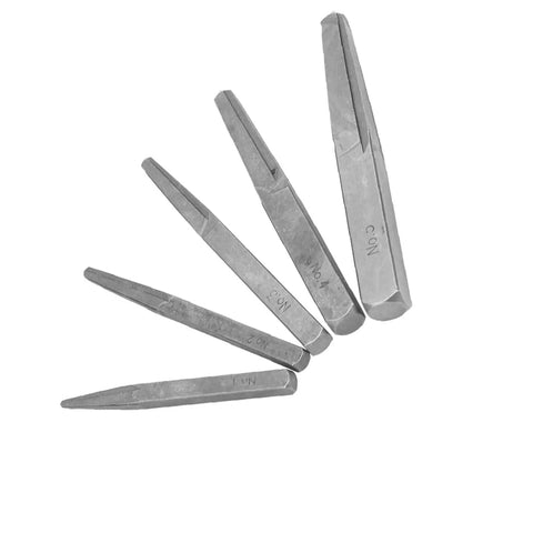 Premium 5 Pc Set Square Easy Out Bolt Extractors For Effortless Removal Of Stripped Screws And Broken Studs This Versatile Tool Makes Any DIY Job A Breeze By Grabbing Damaged Fasteners Like A Pro. 5-piece carbon steel square extractors on white background