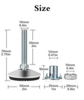 Beefy Heavy Duty Adjustable Swivel Leveling Feet Set With T Nut Bolt M8 And M10 4 Pack 50xM8x50mm Easy Install Height Range 0.75 To 1.5 Inches For Stable Furniture And Machinery. 50mm M10 leveling foot with T nut and bolt size diagram