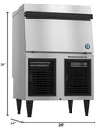Straight-Up Commercial Cublet Flaker Ice Machine With Spacious Cube Bin, front view showcasing stainless steel design and dimensions.