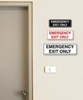 Emergency Exit Only Sign For Walls Or Doors Large Brushed Silver Durable Plastic Construction No Fuss Install With Mounting Tape Included Not Pre Attached Clear Readable Text For Quick Safety
