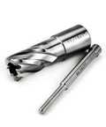 Front angled view of OSCARBIDE 11/16in annular cutter with 3/4in Weldon shank in metallic silver