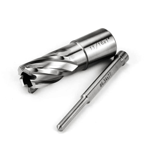 Front angled view of OSCARBIDE 11/16in annular cutter with 3/4in Weldon shank in metallic silver